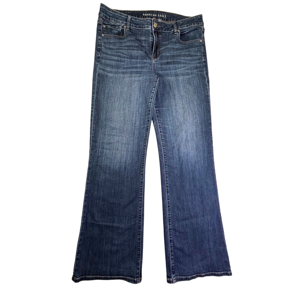 American Eagle Super Stretch Flare Jeans Womens 16 Long Medium Wash Blue Denim